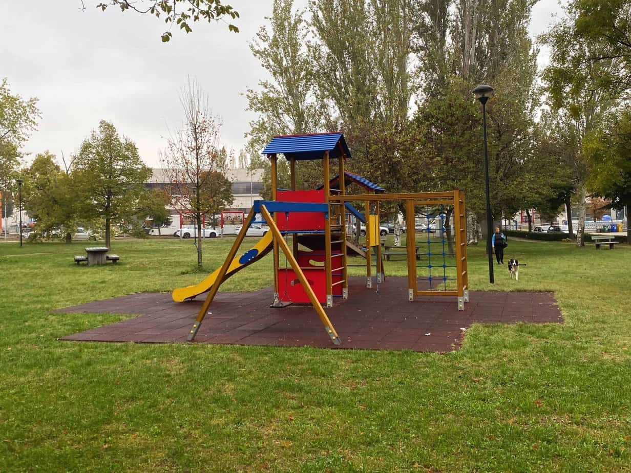 Small playground next to the parking lot of the Ferrari Museum in Maranello, Italy.